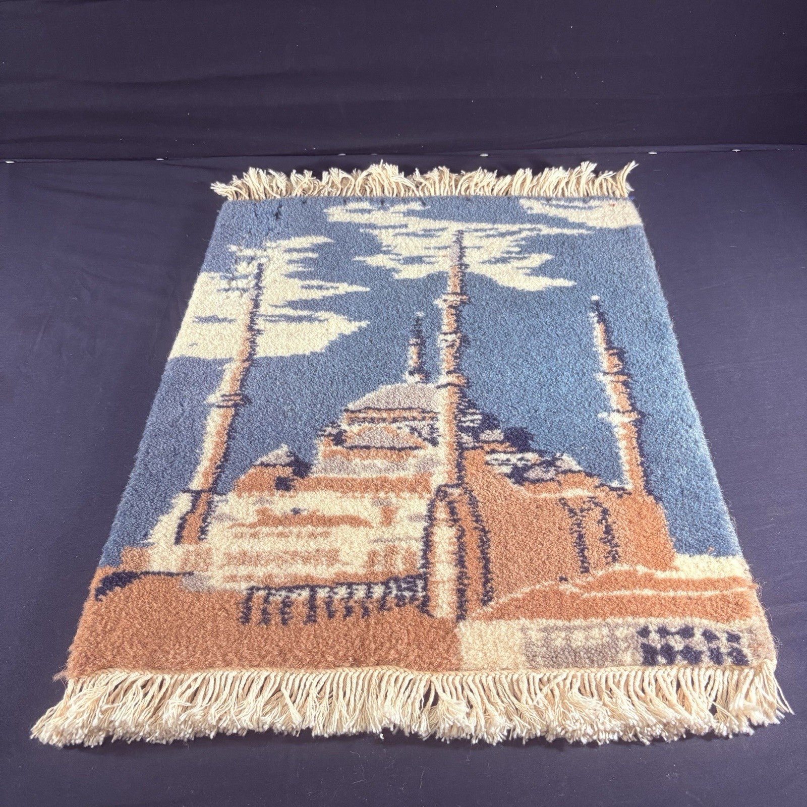 Hand Knotted Muslim Rug Turkish Pictorial Prayer Rug 2x1 Mosque Very Thick5