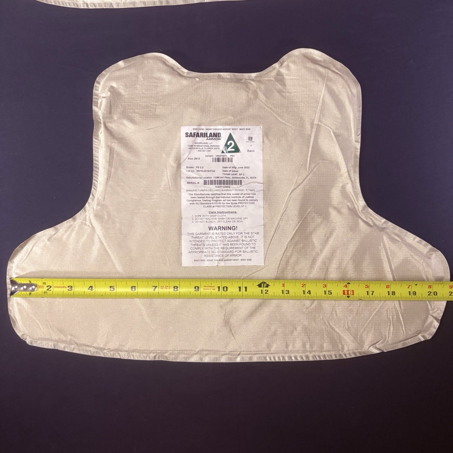 Safariland Stab Armor 2022 Size Large PS2.2 Spike Level 2 VERY THIN and FLEXIBLE3