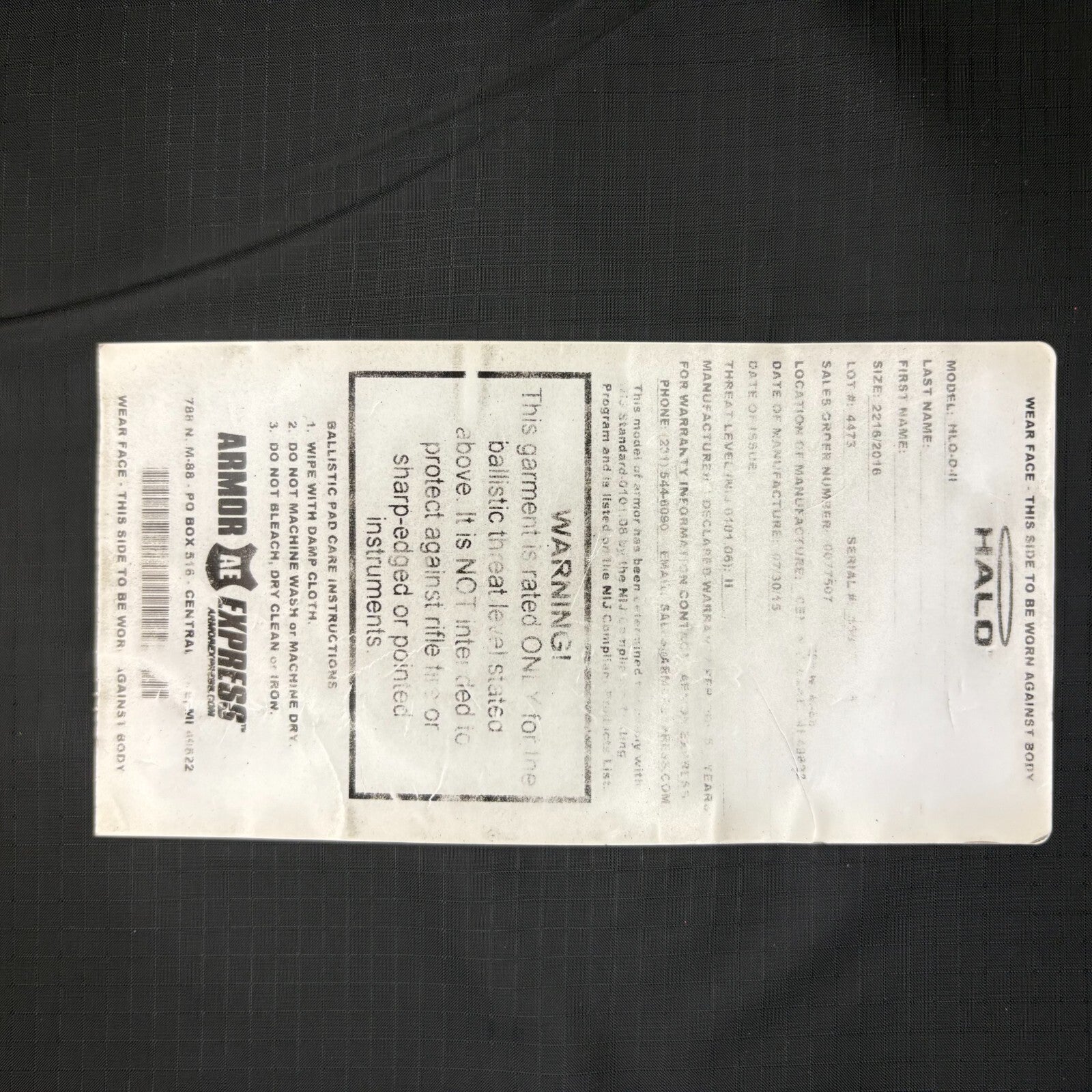 Level 2 (Level II) Vest ~Size X-Large~ Concealable Vest Armor Express7