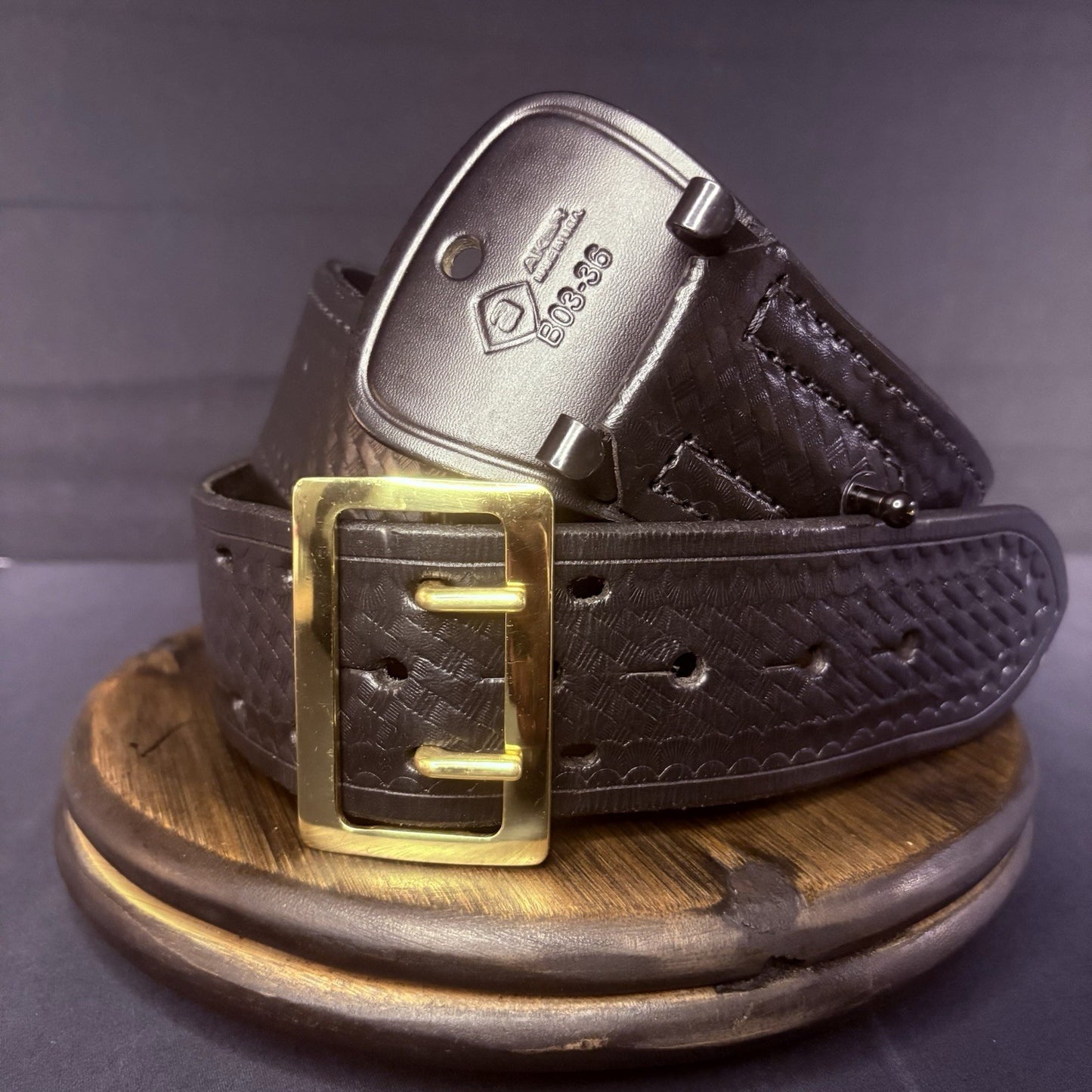 Aker Sam Browne Duty Belt (B03-36)  Size 36" Black Basketweave w/Brass Buckle2