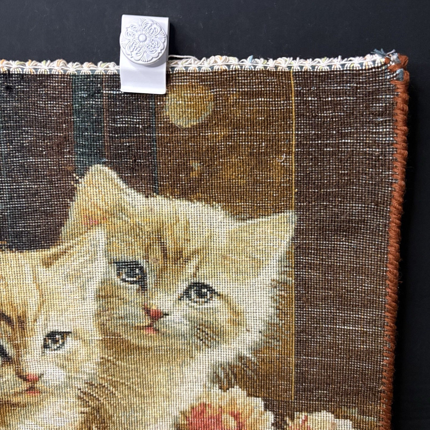Persian Pictorial Rug Kittens Hand Knotted w/Silk Inlays 24”x16” w/Rug Hangers20