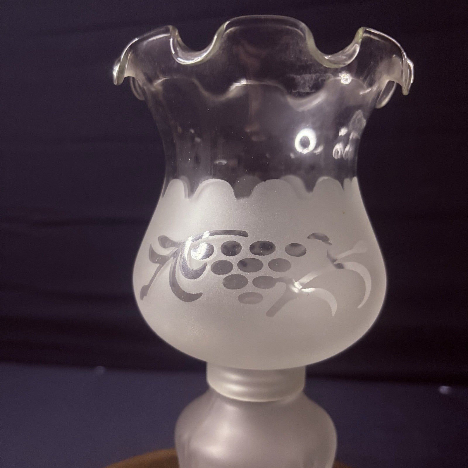 VTG Miniature Hurricane Lamp By LampLight Farms Frosted & Etched Glass  8.5"1