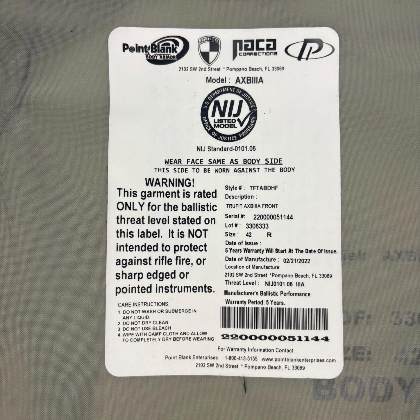 PB Armor 3a (IIIA) Vest AXIIIA Hi-Lite Male Carrier Size Medium ~2022~10