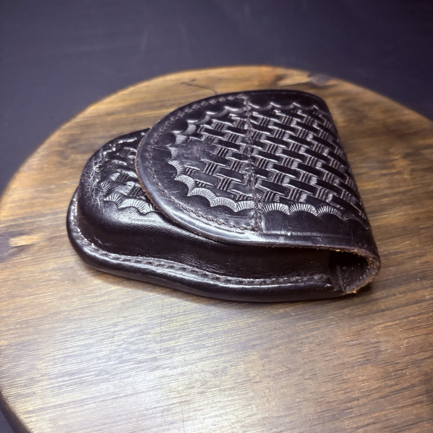 Bianchi Leather Handcuff Case Black Basket Weave #35PVH Hidden Snap3