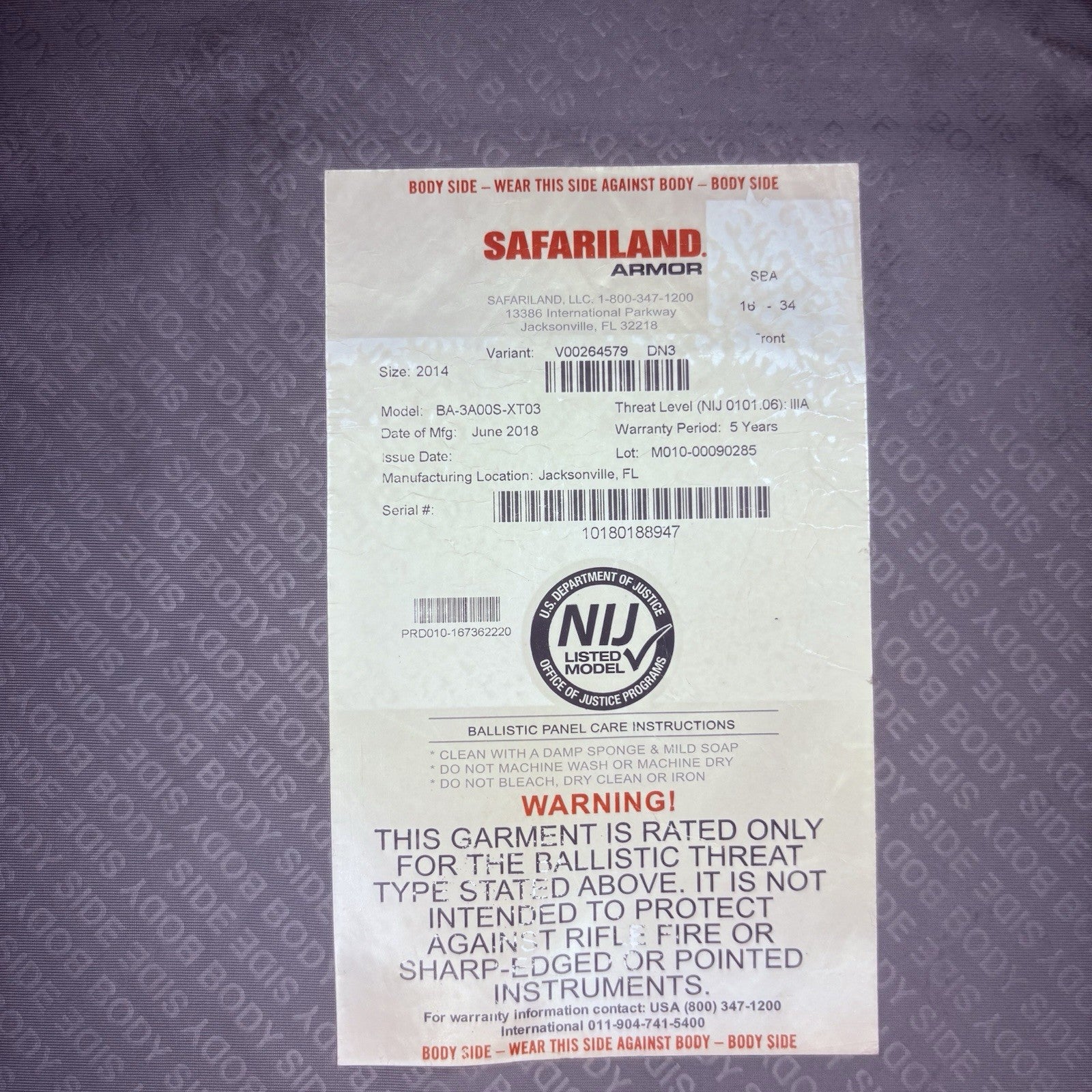Safariland Xtreme 3A Armor Vest Size Medium Thinnest IIIA  Ballistic Vest7