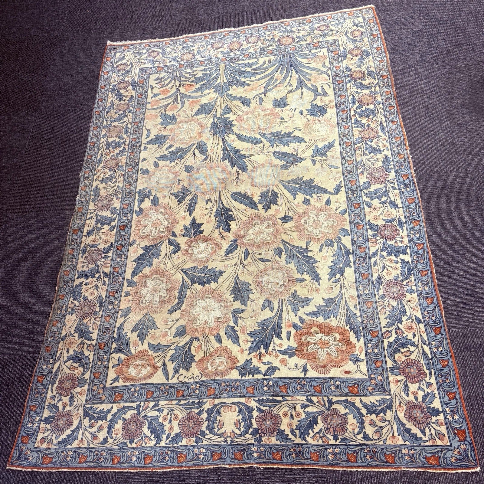 Semi-Antique Distressed  Hand Knotted Rug 5x7 Floral 306KPSI RARE Qomm Rug2