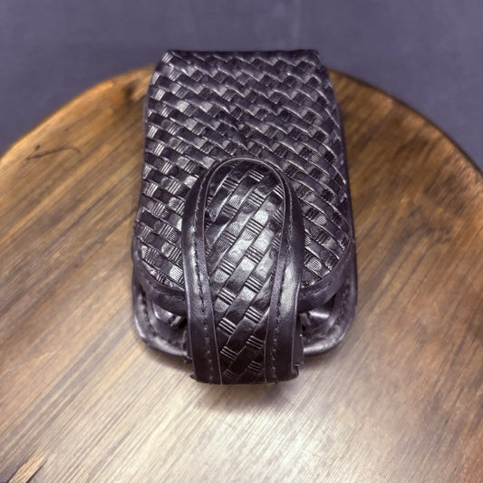 TUFF Leather Utility Pouch Basket Weave w/Belt Clip, For Recorder, Phone, Camera1