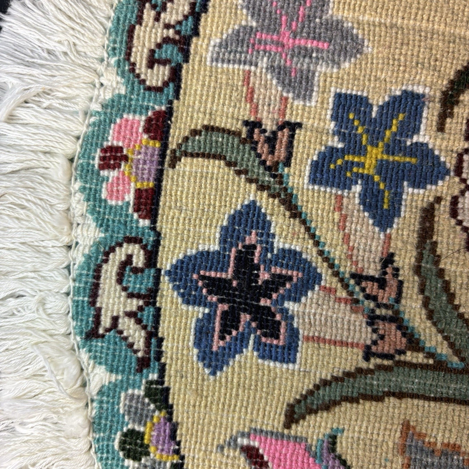 Persian Nain Round Flower Rug Yellow Hand Knotted Size 20”x20” Or 50cm X 50cm21