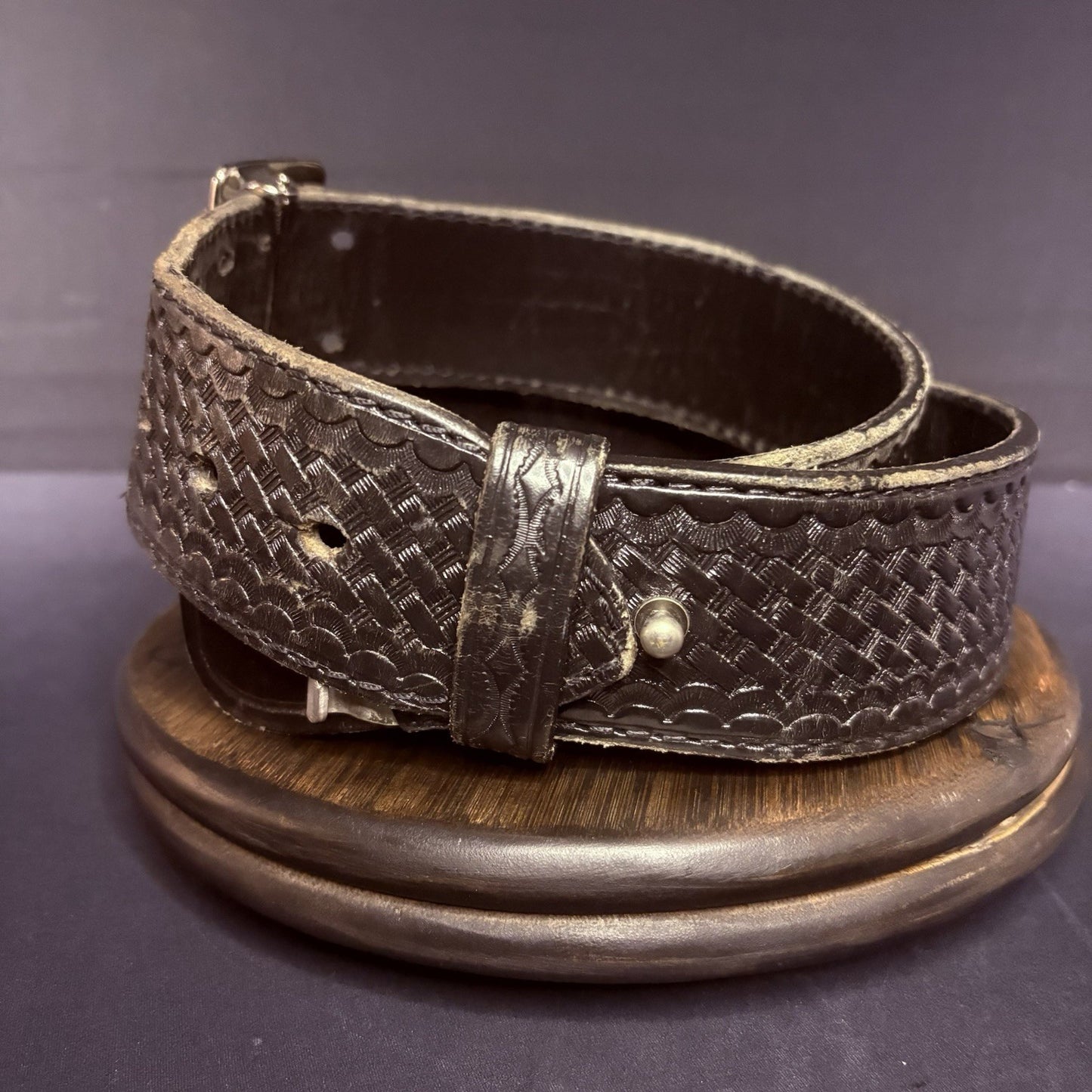 JS Leather Sam Browne Duty Belt Size 40" Black Basket Weave Chrome Brass Buckle8