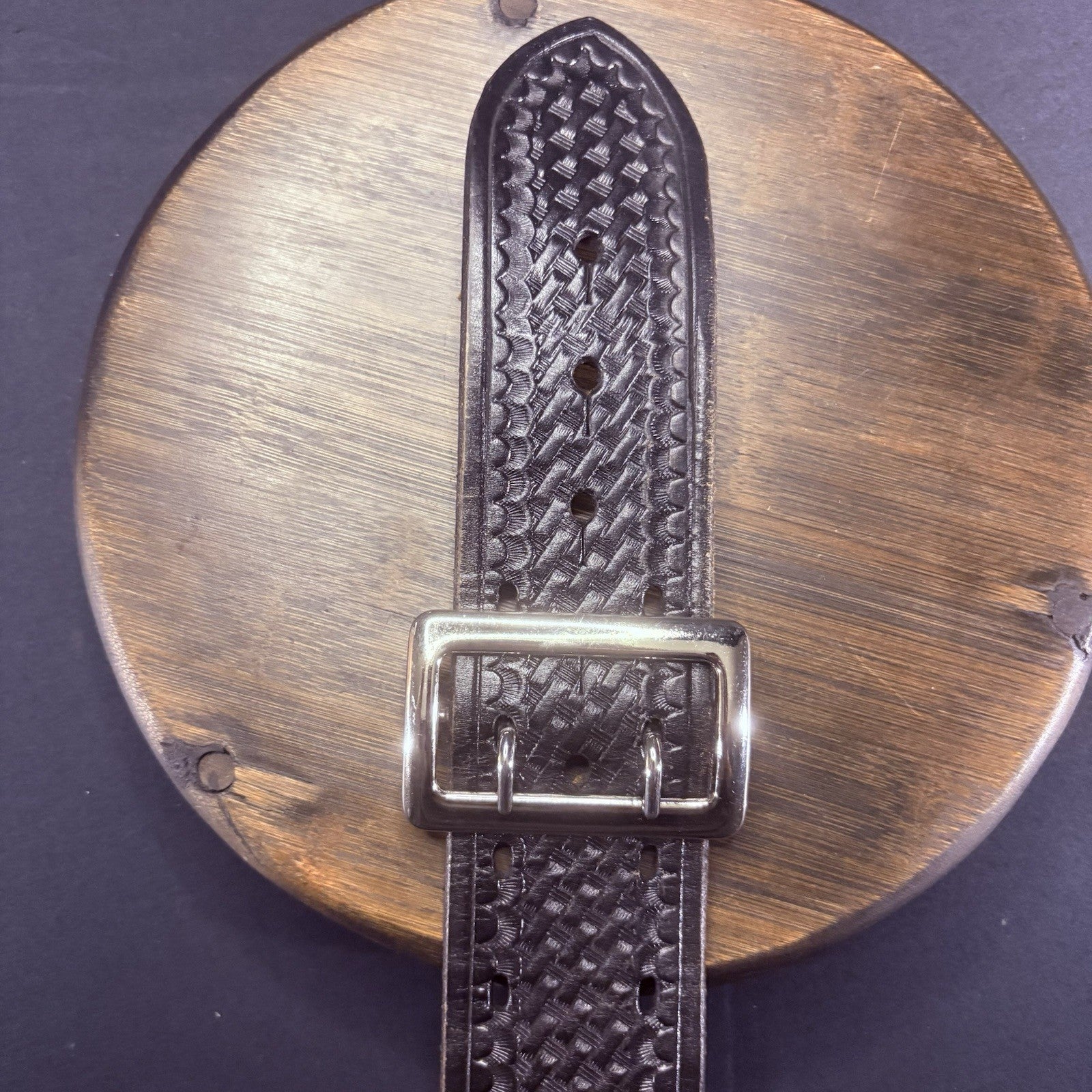 Aker Black Leather Duty Belt B03-46  Size 46 Basketweave w/ Chrome Brass Buckle3