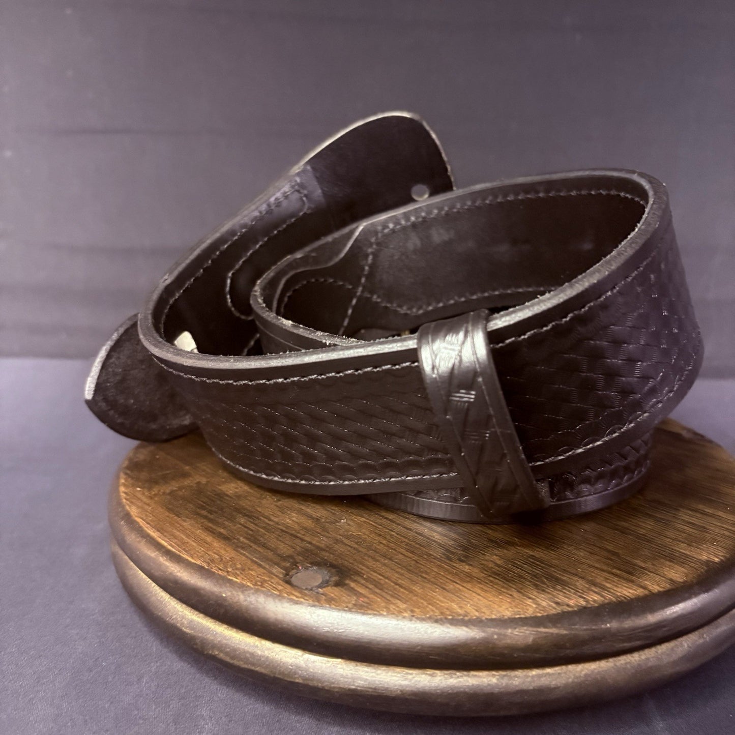 Aker Sam Browne Duty Belt (B03-36)  Size 36" Black Basketweave w/Brass Buckle6