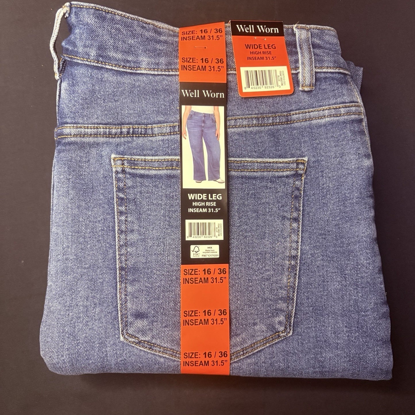 Well Worn Wide Leg High Rise Blue Jeans, SIZE 16/36 31.5" Long NWT3