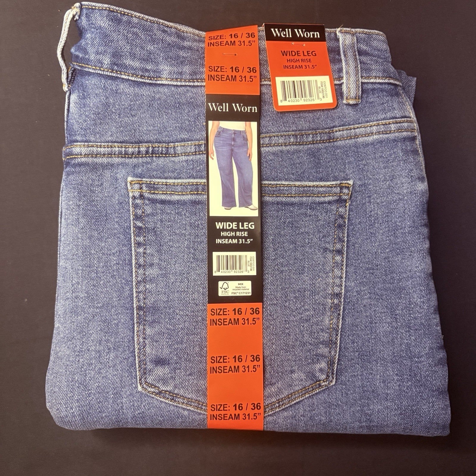 Well Worn Wide Leg High Rise Blue Jeans, SIZE 16/36 31.5" Long NWT3