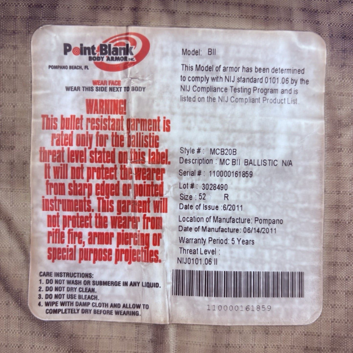 PB Level 2 II Bullet Proof Vest Size XL w/Trauma Plate Concealable Body Armor14