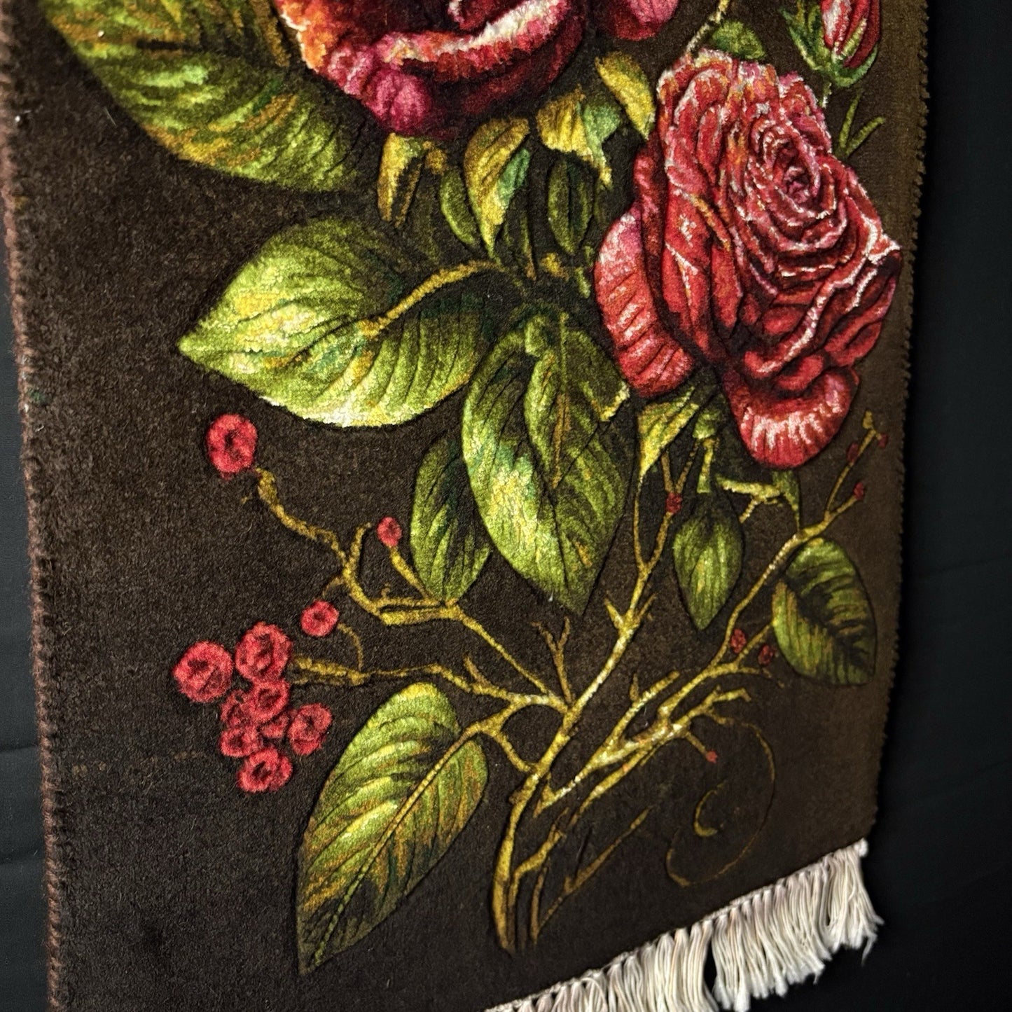 Pictorial Rug Hand Knotted Silk 3-D Roses 24”x16” 240KPSI w/Rug Hangers13