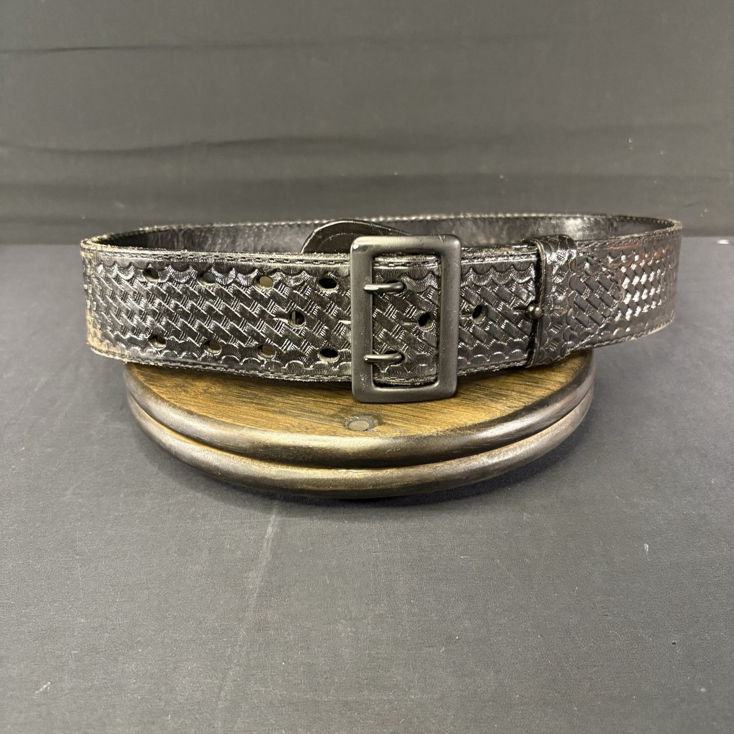 Black Basket Weave Leather Duty Belt 34” Waist ~JS Leather~ Black Metal Buckle1