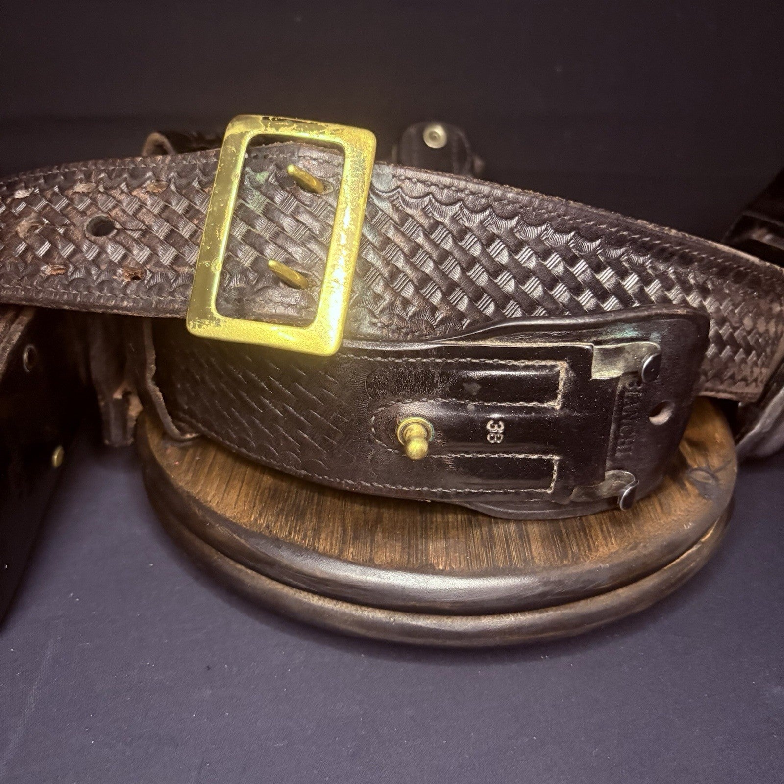 Full Leather Bianchi Duty Belt 38" w/Handcuff Case, Magazine Carrier, Baton Ring9