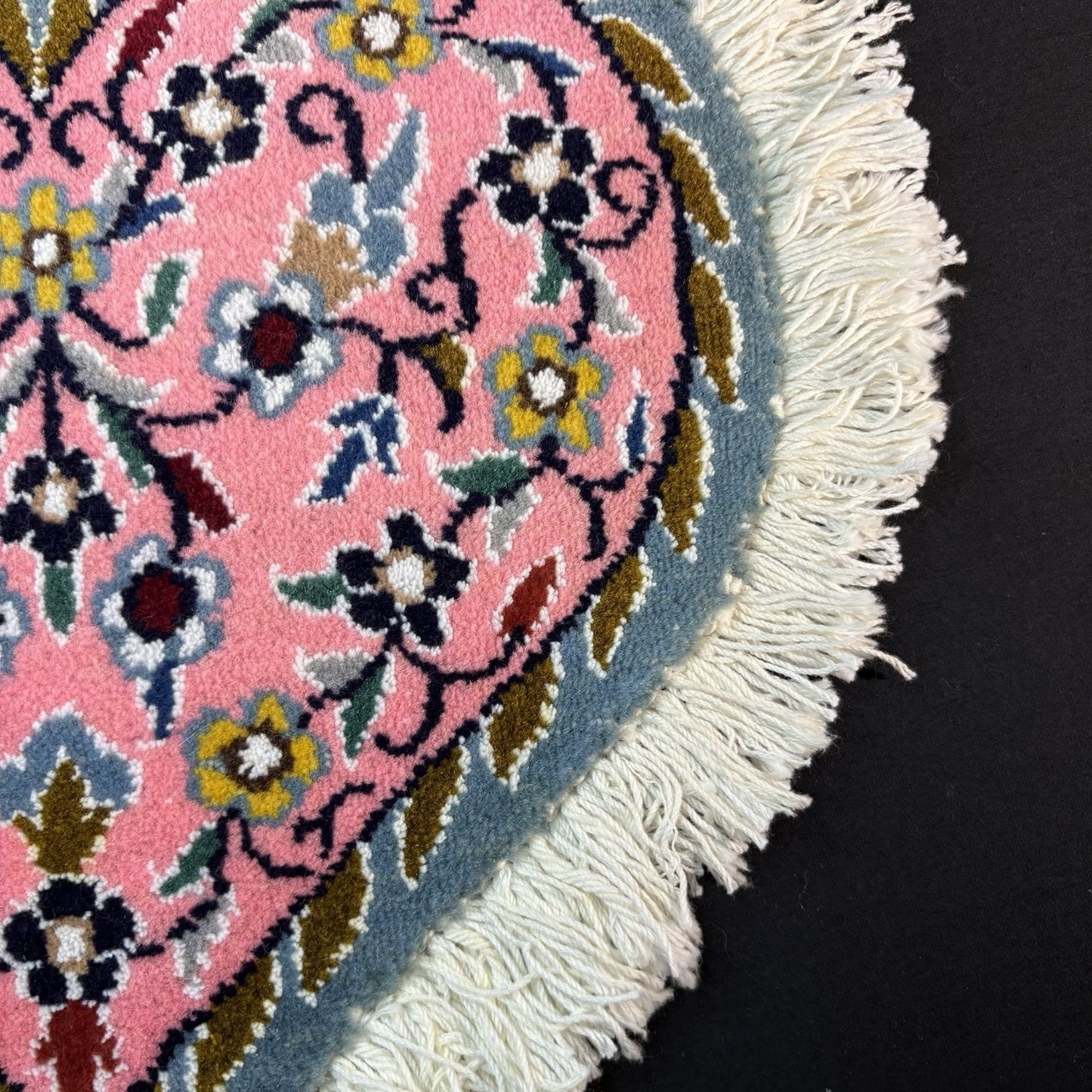 Persian Nain Heart Shape Pink Rug Flower Hand Knotted 13”x12” Very Rare 225KPSI9