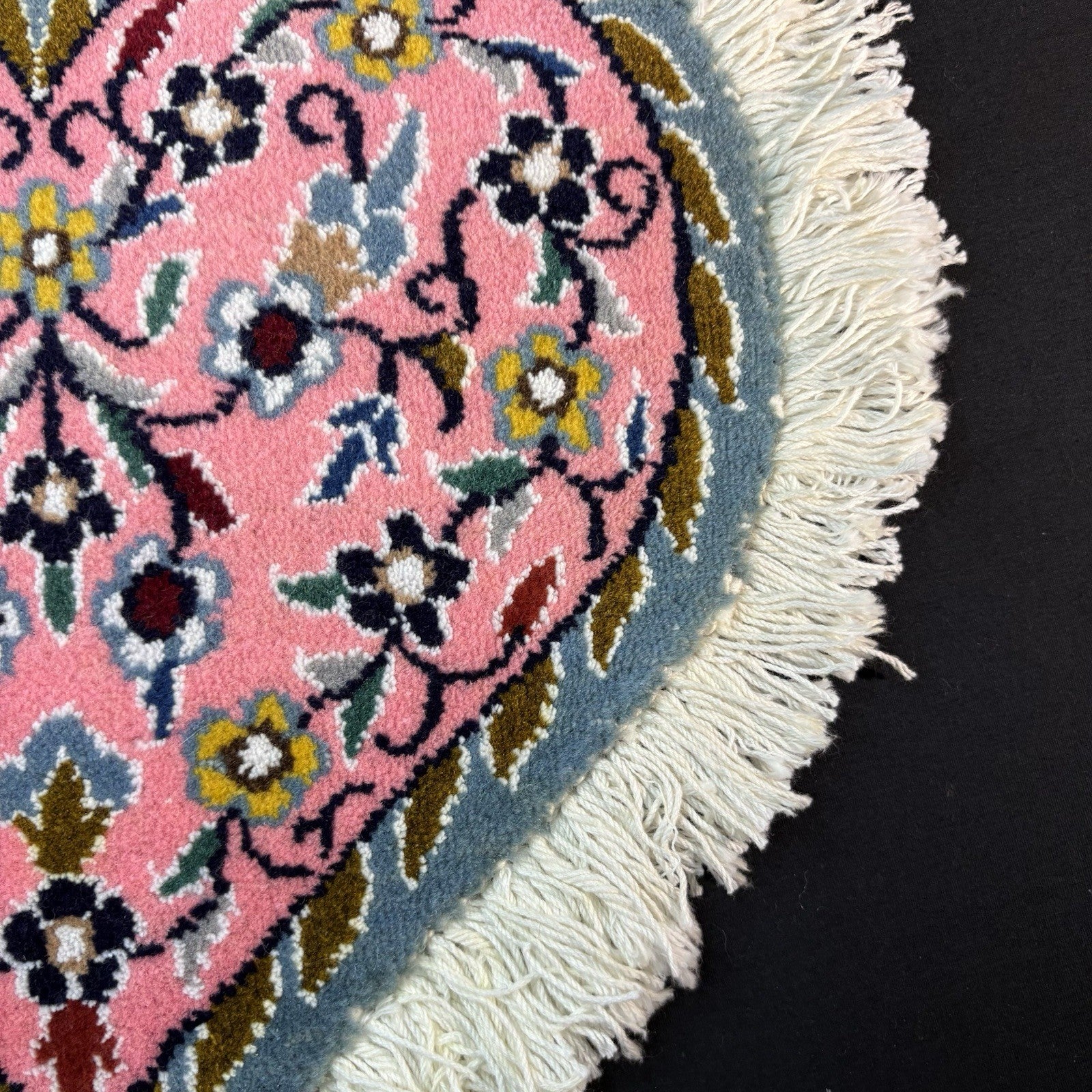 Persian Nain Heart Shape Pink Rug Flower Hand Knotted 13”x12” Very Rare 225KPSI9