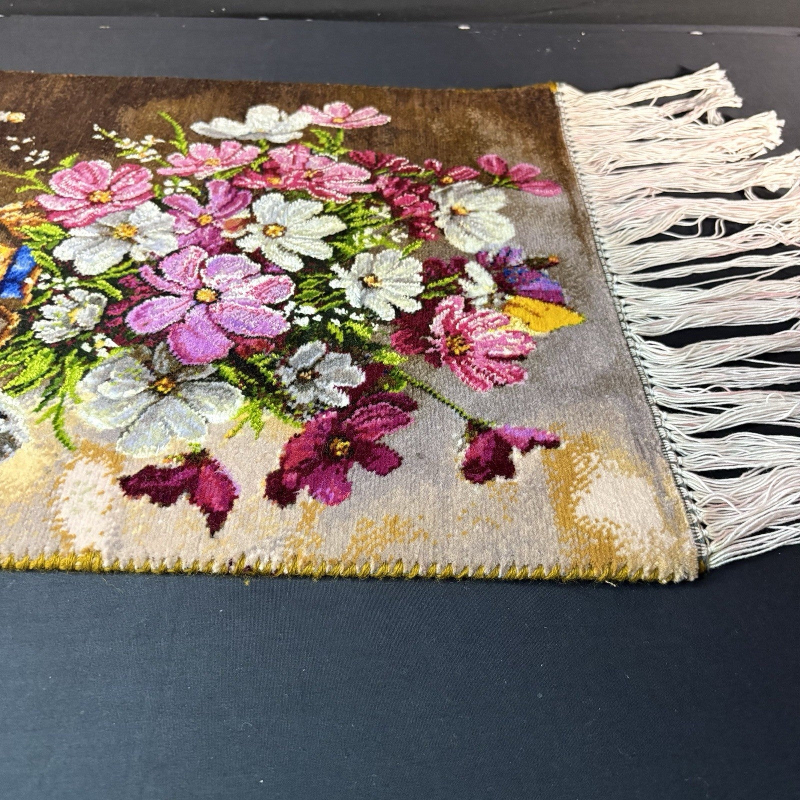Pictorial Rug Flower Hand Knotted Tab’riz 23”x16” Cotton w/Silk 240KPSI8