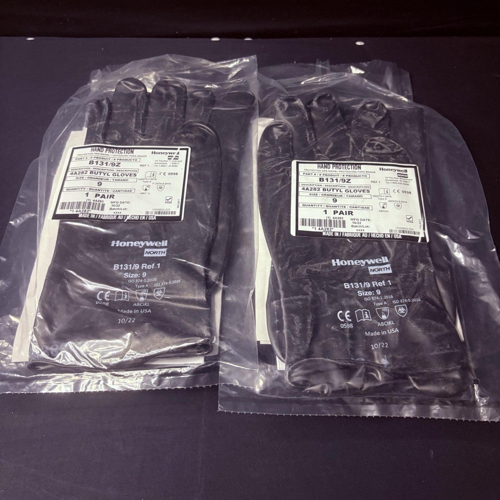(2 Pack) Honeywell Butyl Gloves North B131/9 Chemical Resistant 13 Mil Sz 92