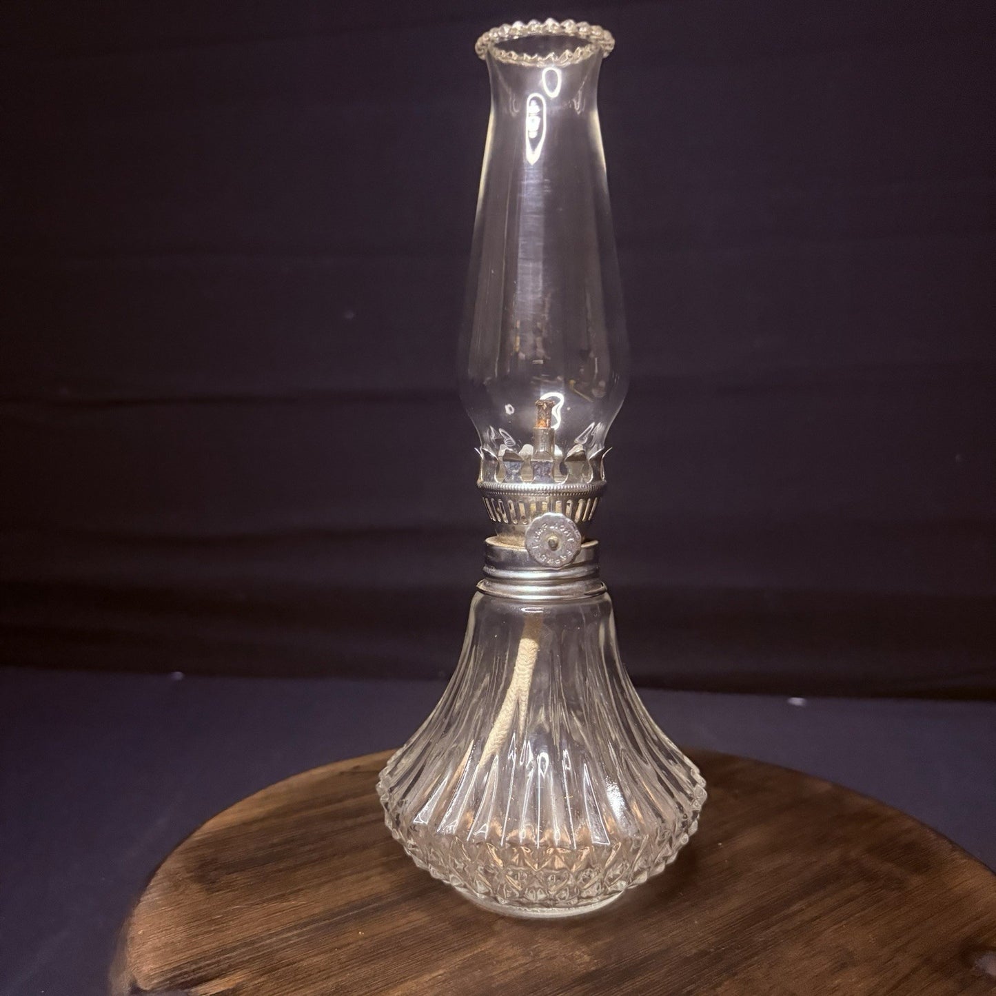 VTG Miniature Hurricane Oil Lamp Lamplight Farms Petite Diamond Cut Crystal Base12