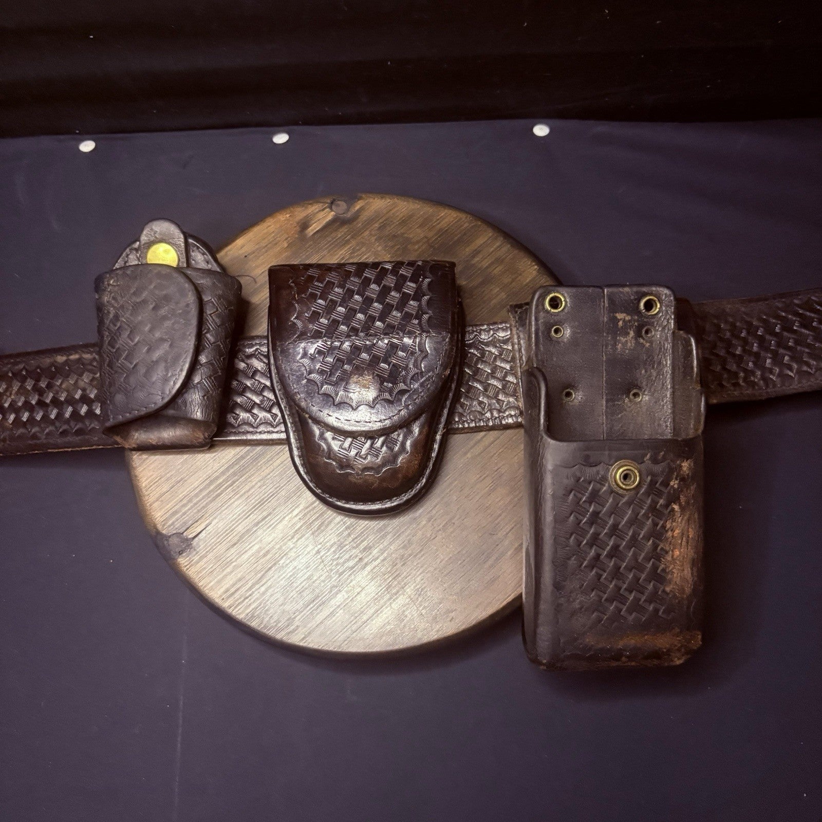 Full Leather Bianchi Duty Belt 38" w/Handcuff Case, Magazine Carrier, Baton Ring12