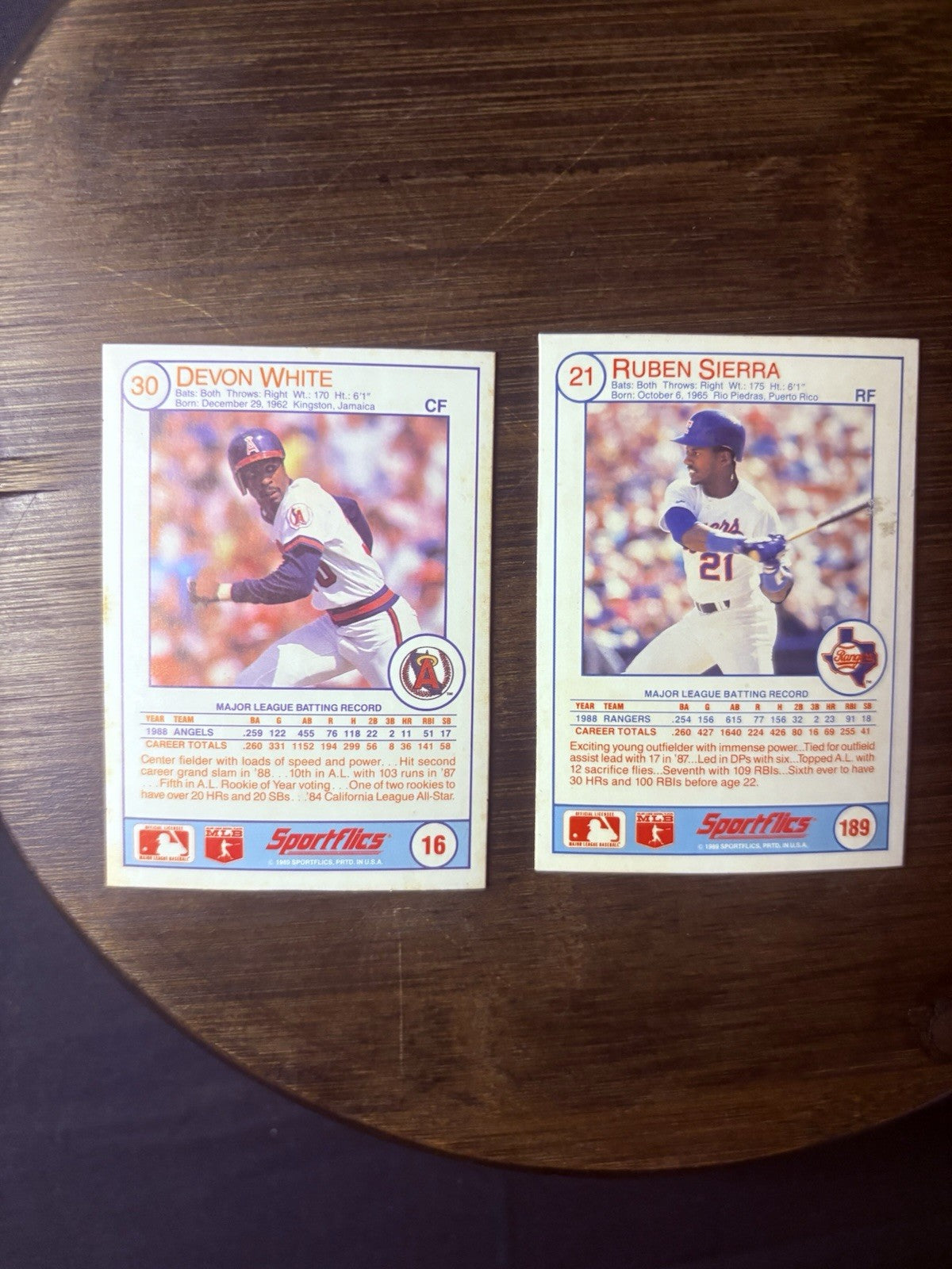 Sportsflics Rookie Lot (2) High Grade Devon White & Ruben Sierra Cards 2