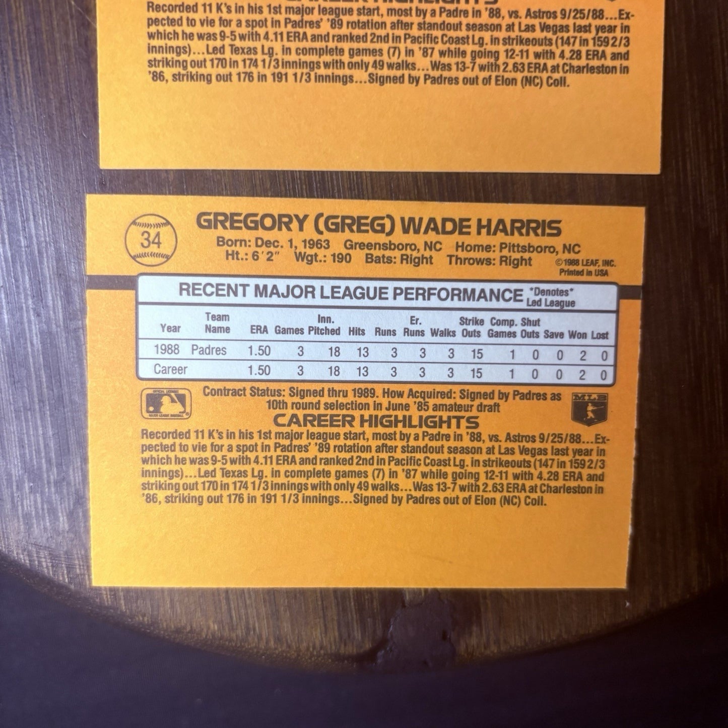 (Lot Of 3) 1989 Donruss #34 Greg Harris Rated Rookie San Diego Padres Pittsboro6