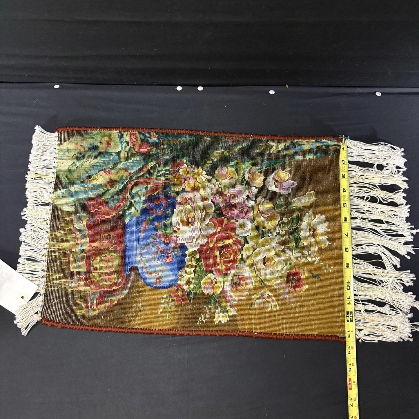 Persian Pictorial Rug Flower Hand Knotted 13”x19”, 33X48cm w/Rug Hangers14