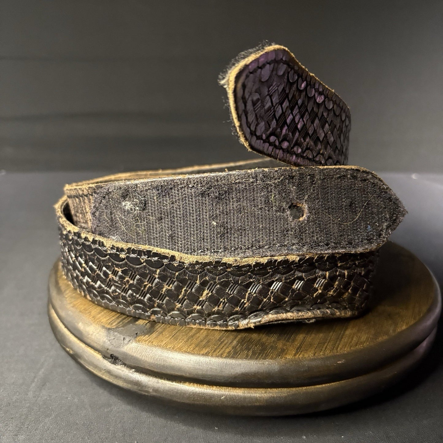 Leather Duty Belt Size: 40” Waist Buckle-less, Black Basket Weave ~DutyMan~4