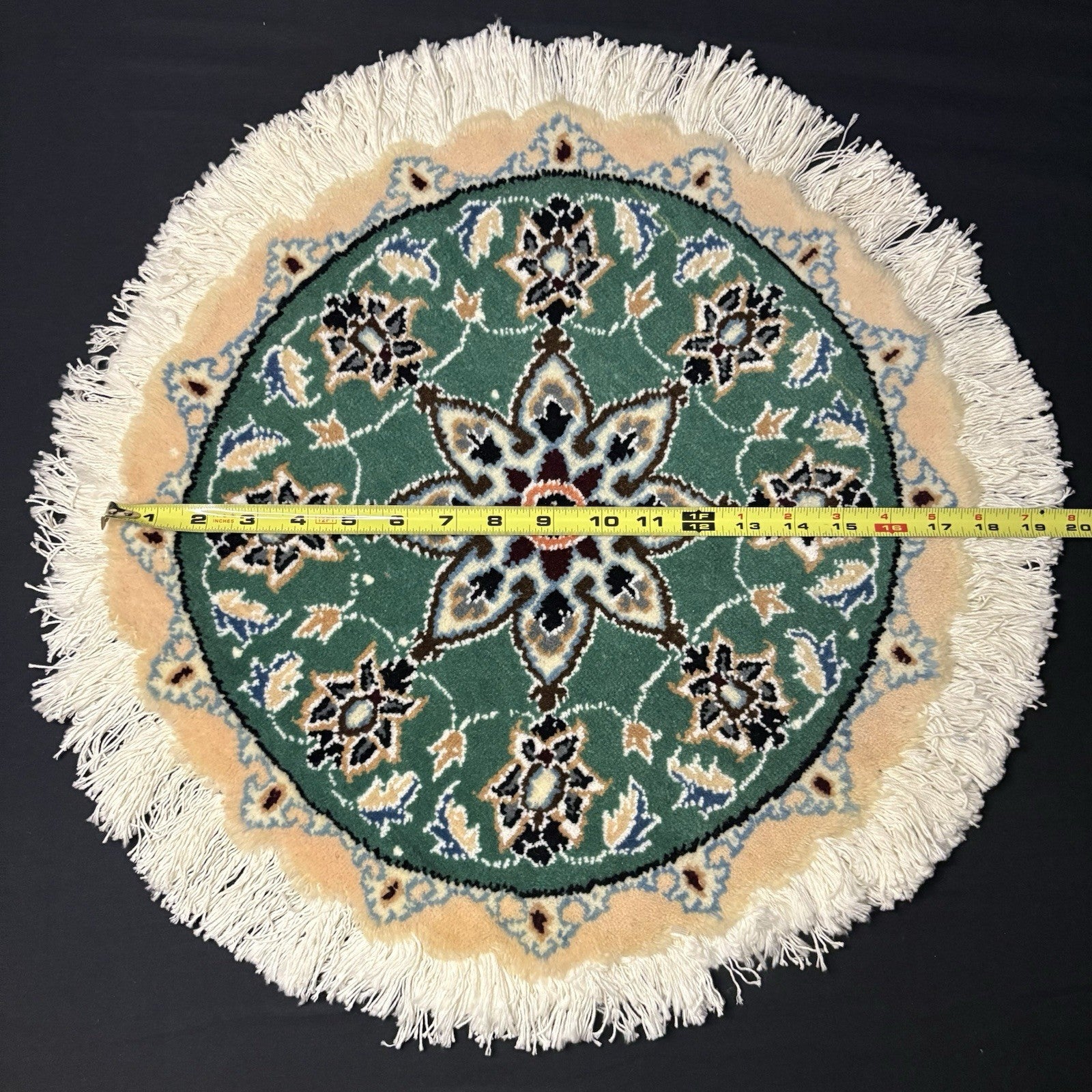 Round Rug Size 18”x18” Or 45cm Blue Medallion Hand Knotted Rug8