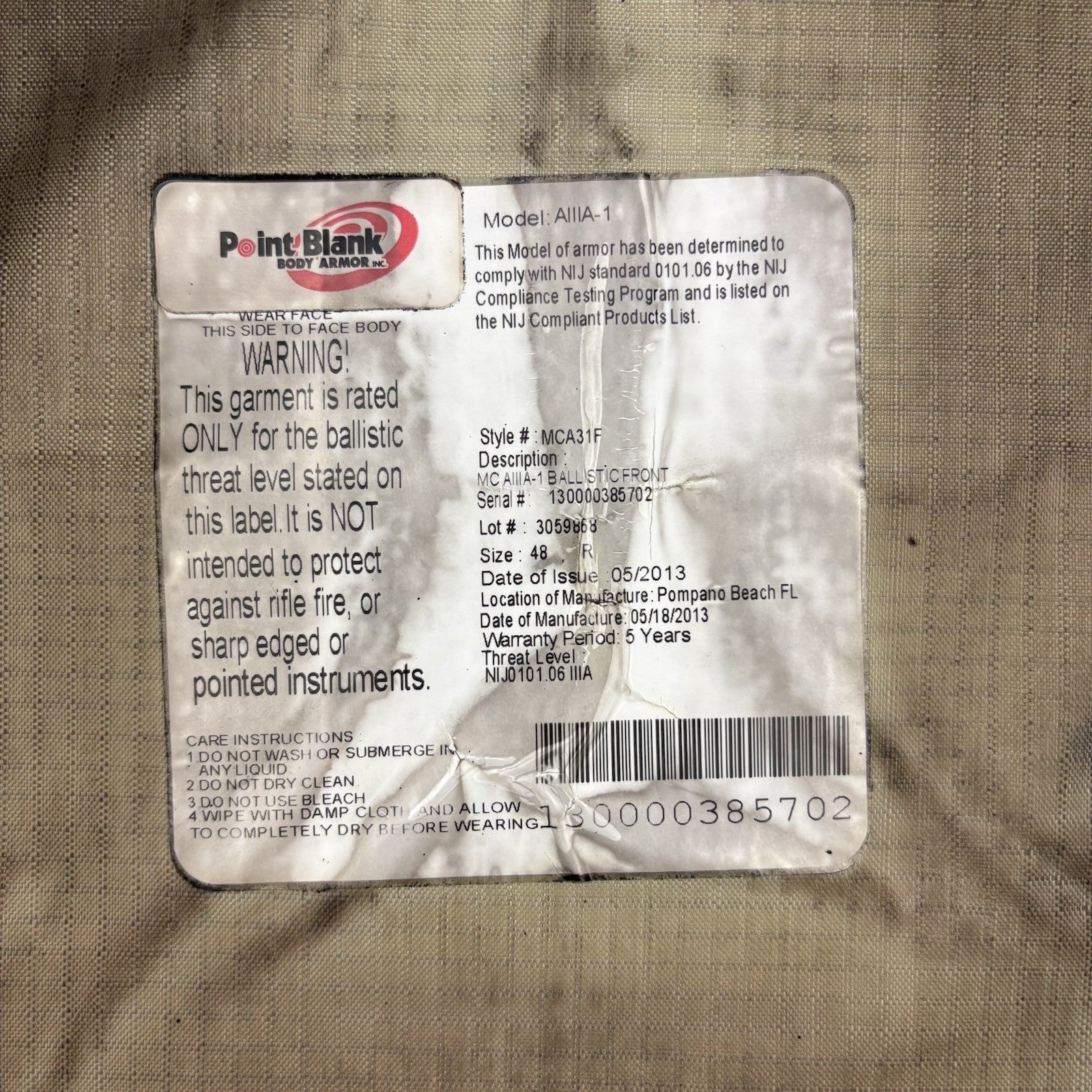 PB 3A Bullet Proof Vest Size Large IIIA Ballistic Concealable Body Armor9