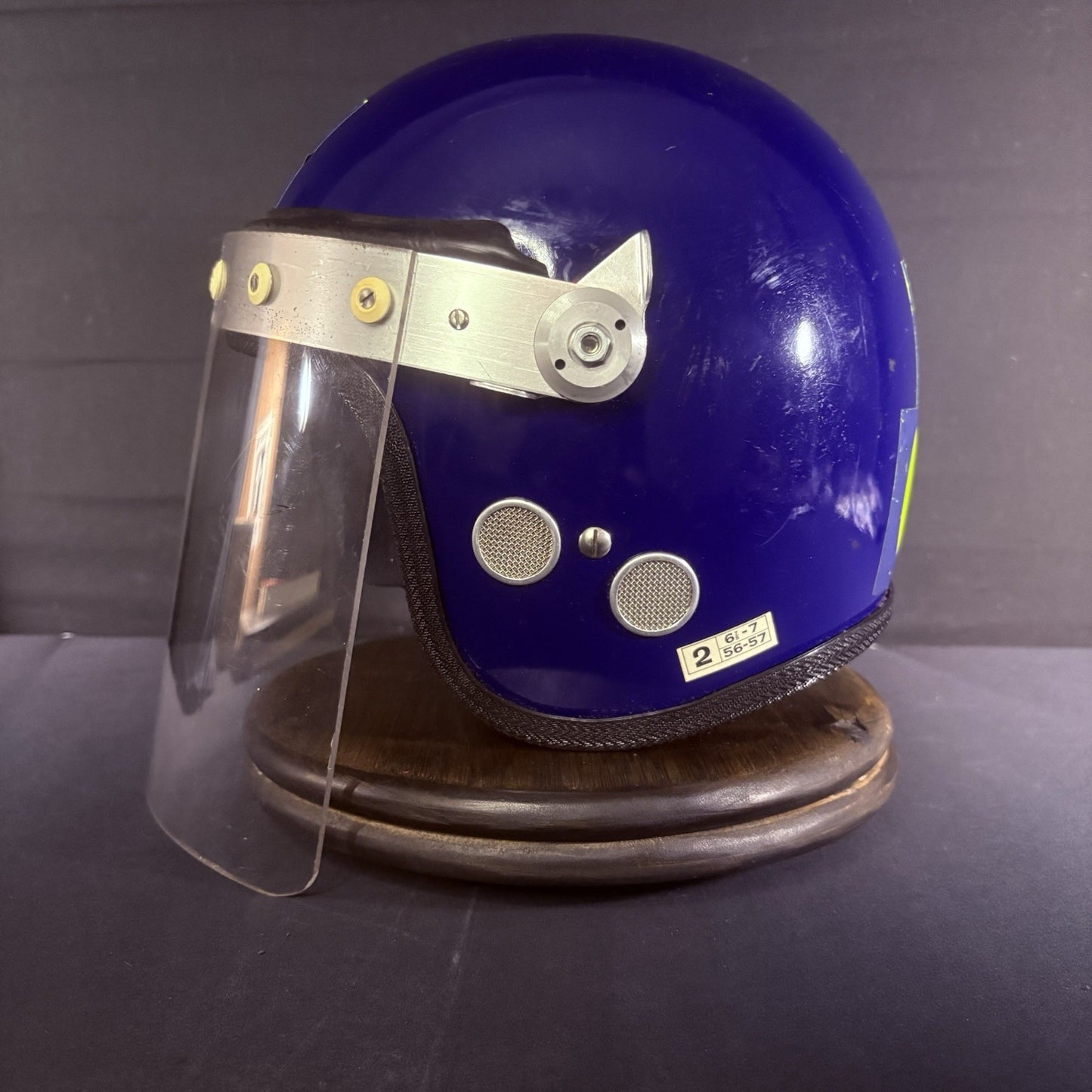 Vintage Police Riot Helmet Blue with Stickers & Face Shield One Size5
