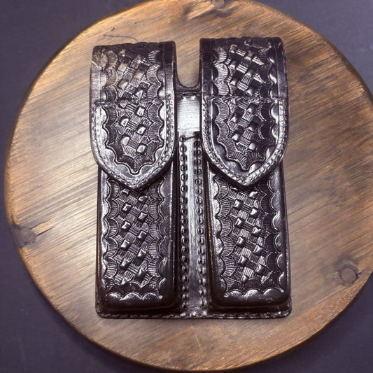 JS Leather Magazine Pouch Double Stack 9mm .40 Size 3 Black Basketweave Leather0