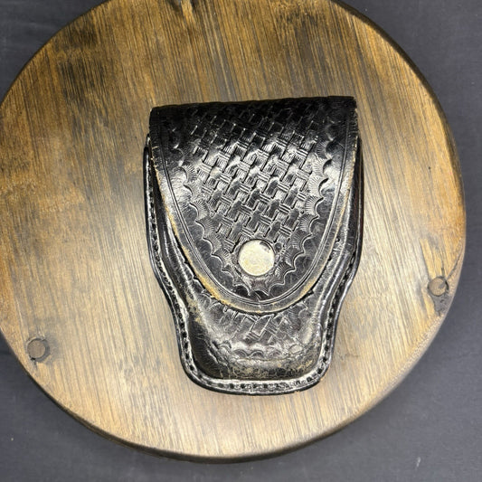 Aker Handcuff Case 508 Basket Weave Leather For Hinged And Chain Chrome Snap USA0