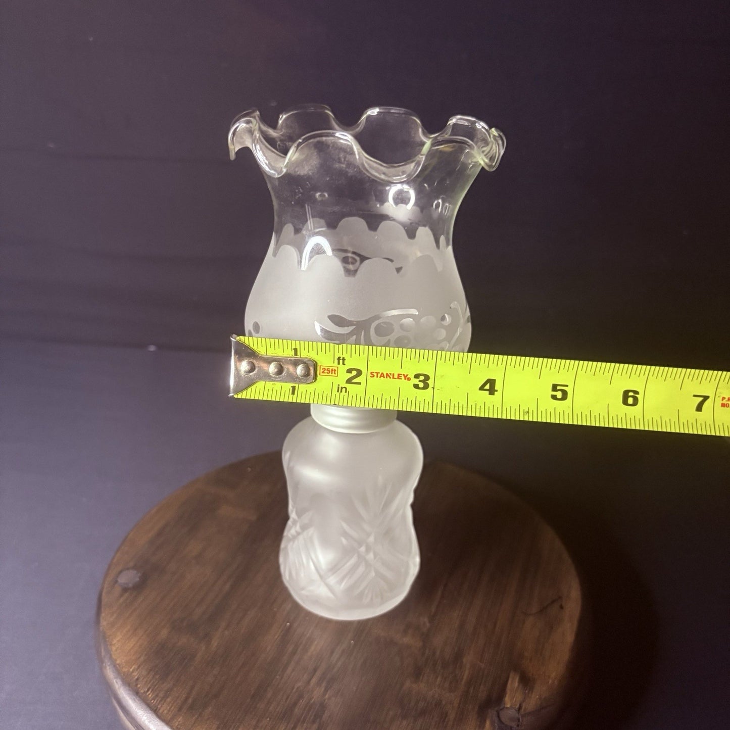 Vintage Miniature Hurricane Lamp By LampLight Farms Frosted & Etched Glass  8.5"11