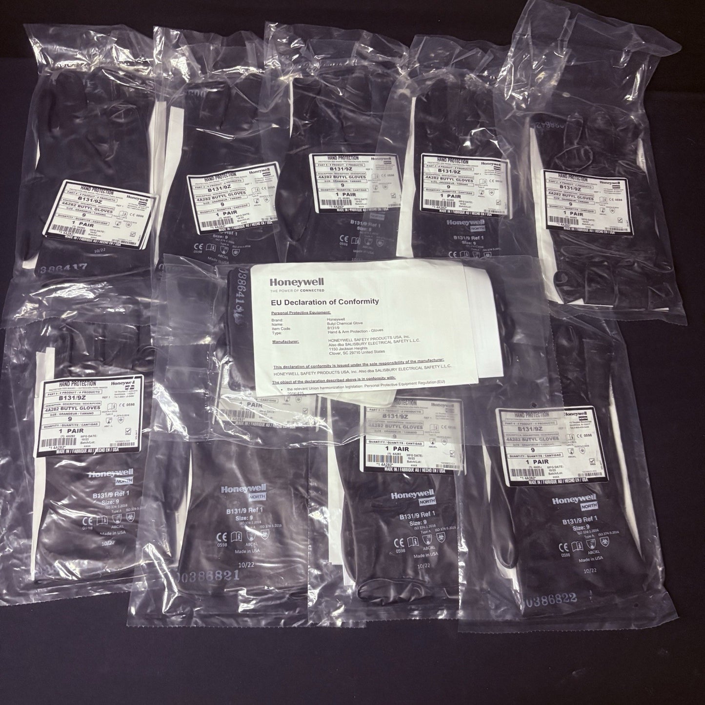 (10 Pack) Honeywell Butyl Gloves North B131/9 Chemical Resistant 13 Mil Sz 92