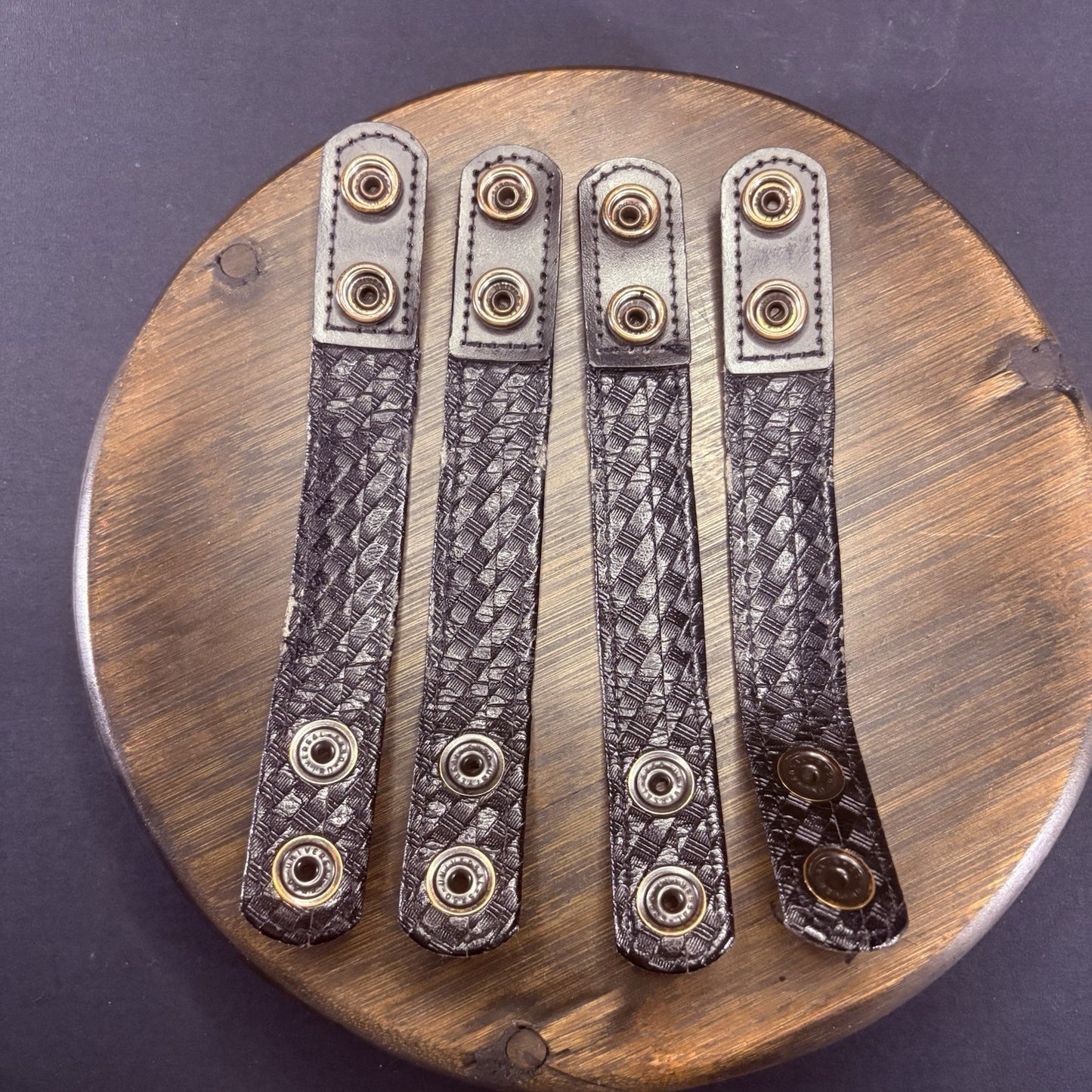 Bianchi Duty Belt Keepers Basket Weave Leather 7.5” Hidden Snaps (4 Lot) USED1
