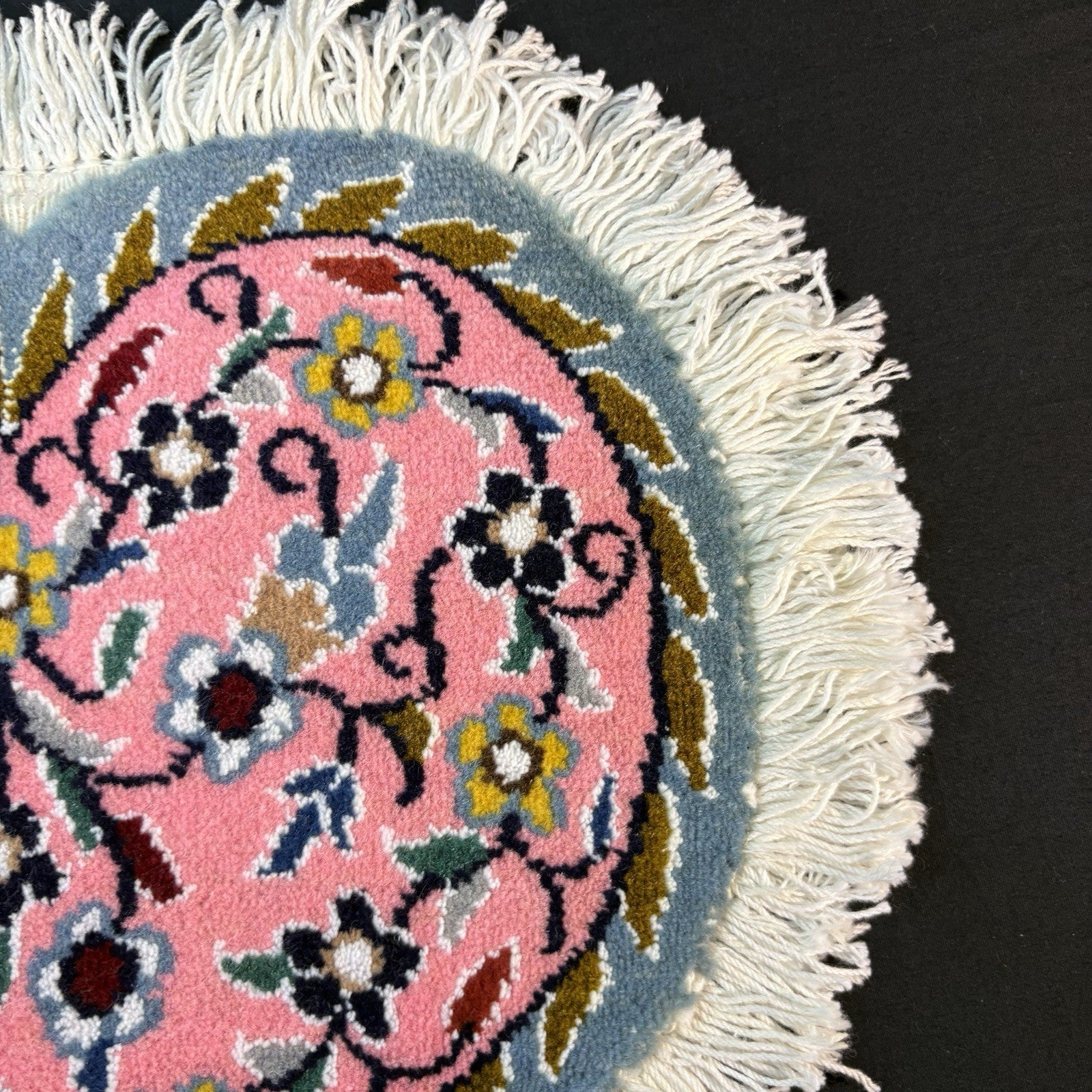Persian Nain Heart Shape Pink Rug Flower Hand Knotted 13”x12” Very Rare 225KPSI8