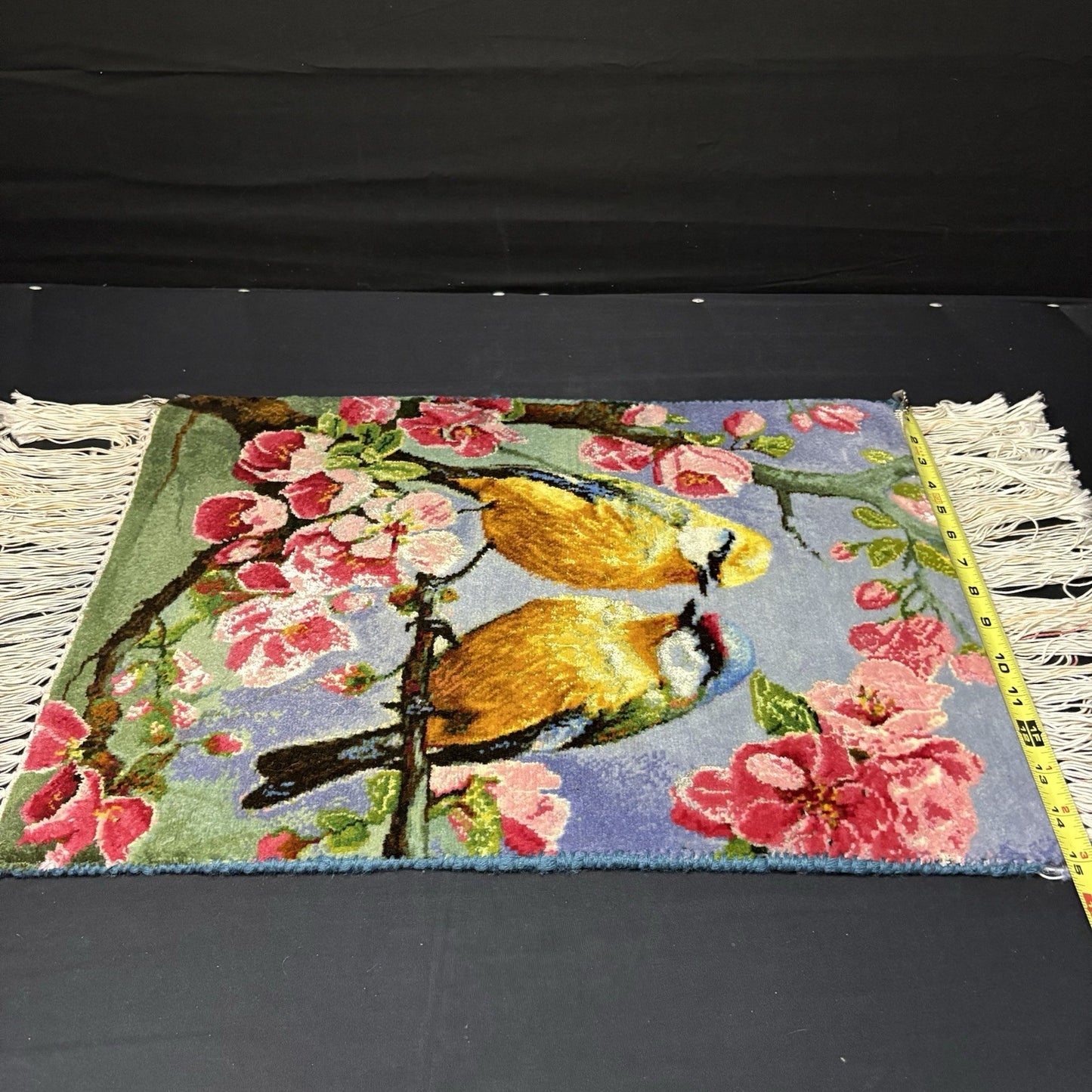 Persian Tabrizz Pictorial Rug Hand Knotted Birds & Flowers w/Silk 21”x15”14
