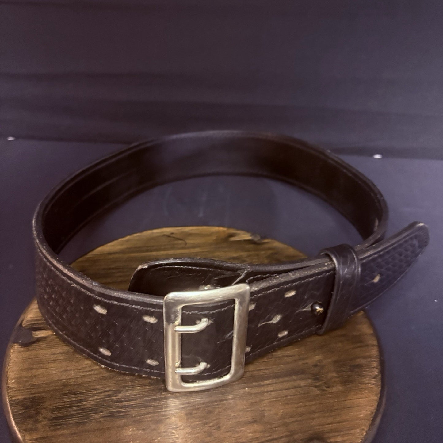 Aker Sam Browne Duty Belt (B01-36)  Size 36" Black Basketweave w/Chrome Buckle2