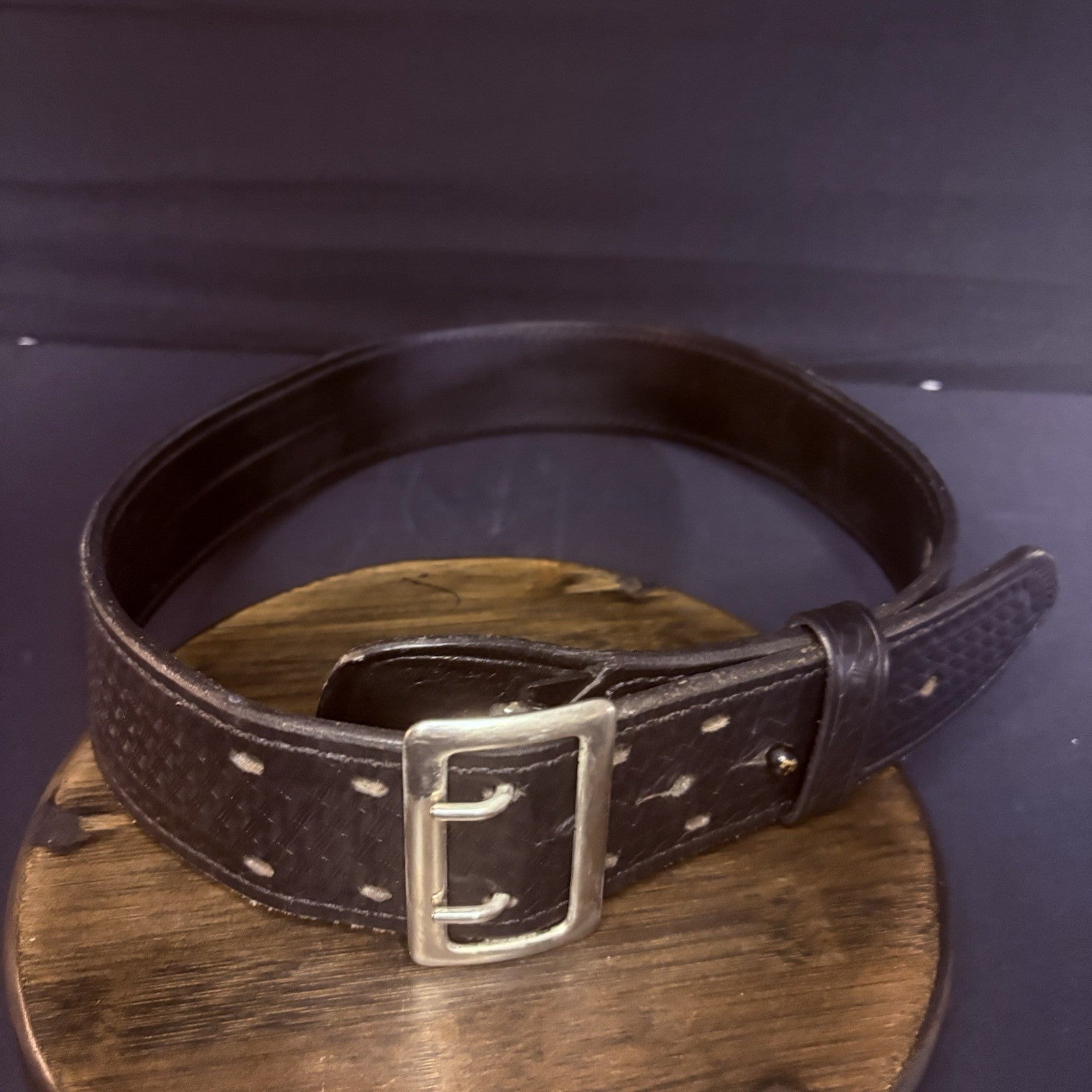 Aker Sam Browne Duty Belt (B01-36)  Size 36" Black Basketweave w/Chrome Buckle2
