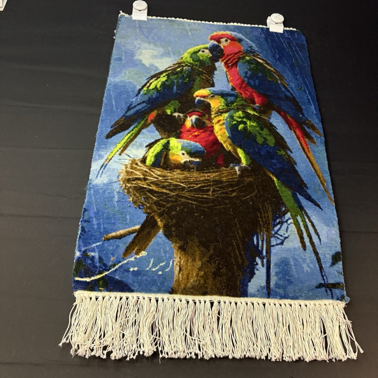 Persian Pictorial Rug Bird Hand Knotted 24”x16” 60X40cm 304KPSI w/Rug Hangers2