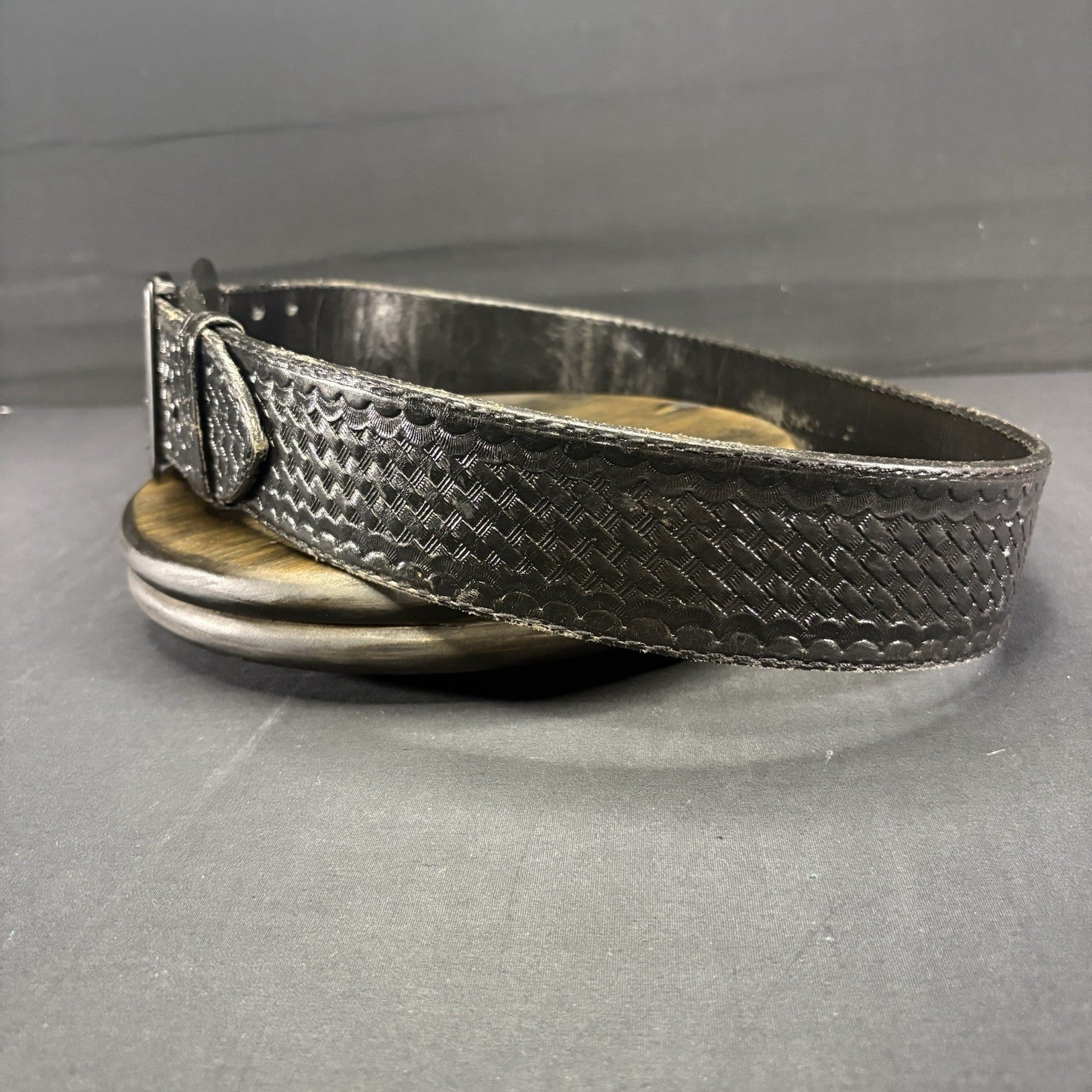 Black Basket Weave Leather Duty Belt 34” Waist ~JS Leather~ Black Metal Buckle2