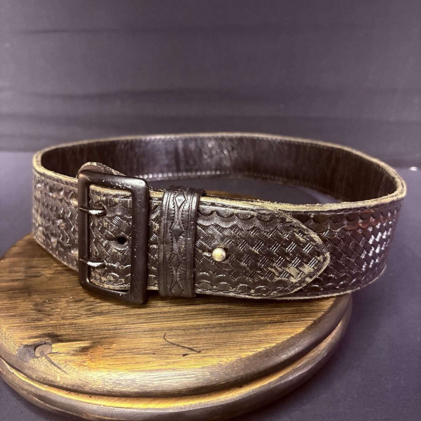 JS Leather Sam Browne Duty Belt Size 36" Black Basket Weave Black Brass Buckle10