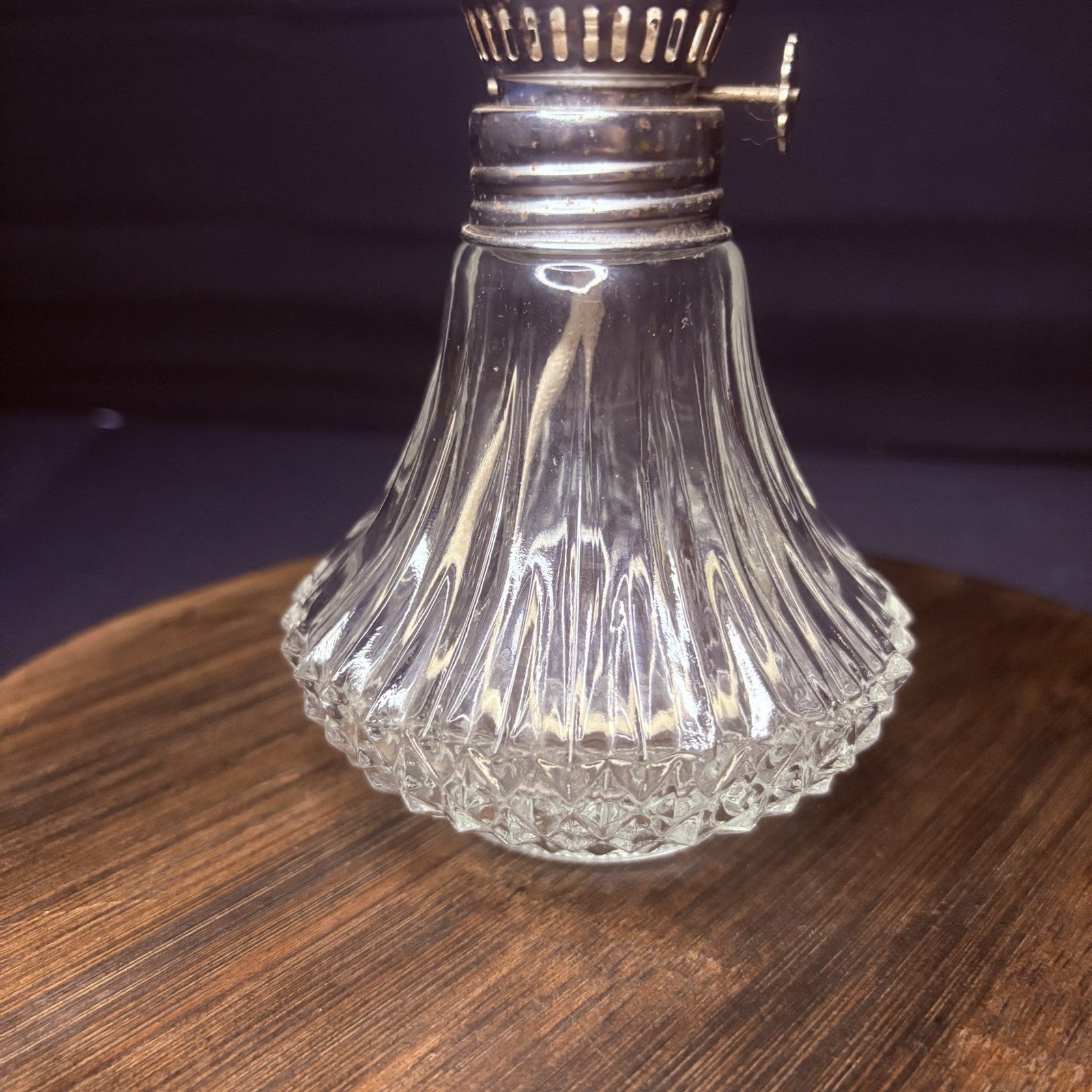 VTG Miniature Hurricane Oil Lamp Lamplight Farms Bubble Globe, Diamond Cut Base1