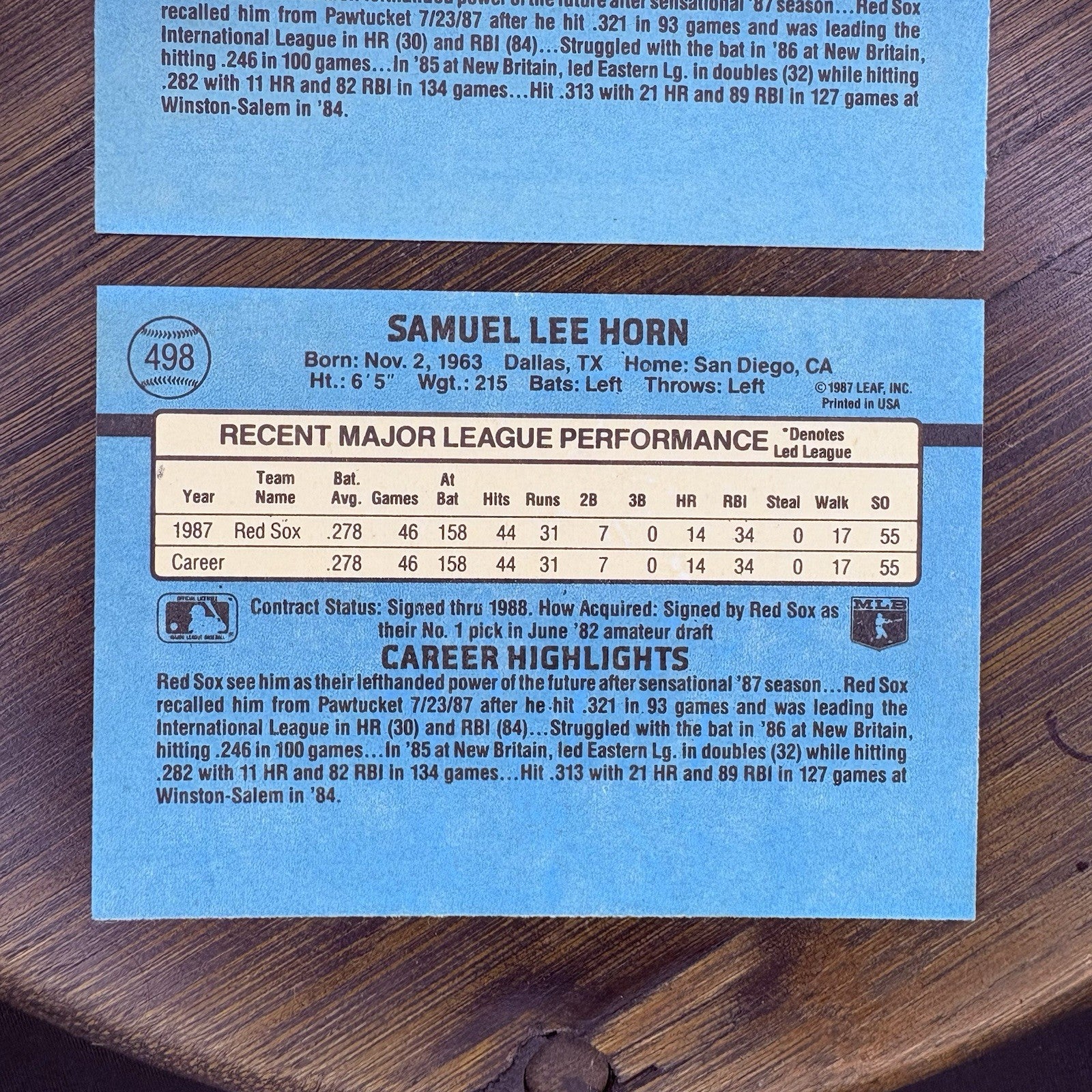 1988 Donruss #498 Sam Horn Rookie RC Lot 3 Boston Red Sox9