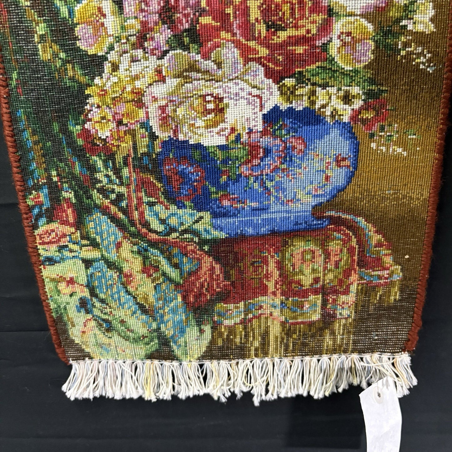Persian Pictorial Rug Flower Hand Knotted 13”x19”, 33X48cm w/Rug Hangers21