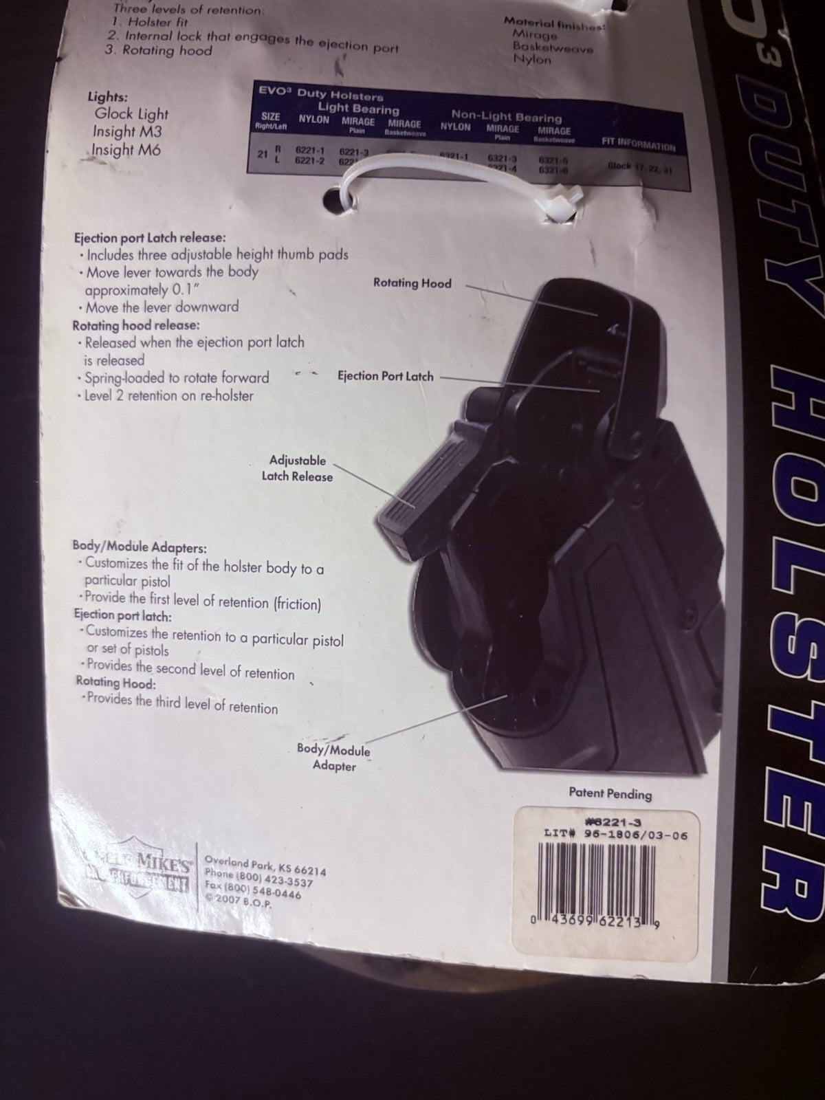 Uncle Mike's Evo3 Duty Holster Glock 17, 22, 31 w/FlashlightGlock Light, M3, M68